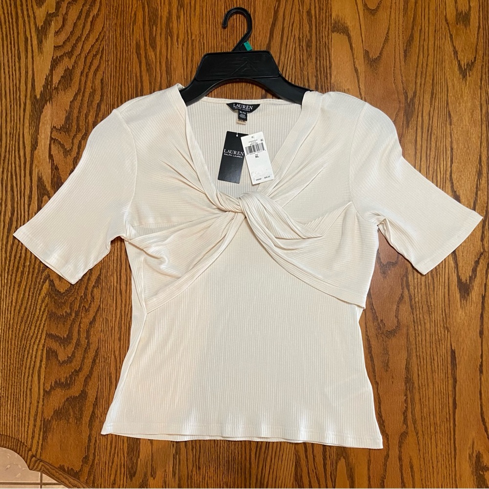 Ralph Lauren Cream Twist-Front Short Sleeve Ribbed Top. new but I lost the tag.